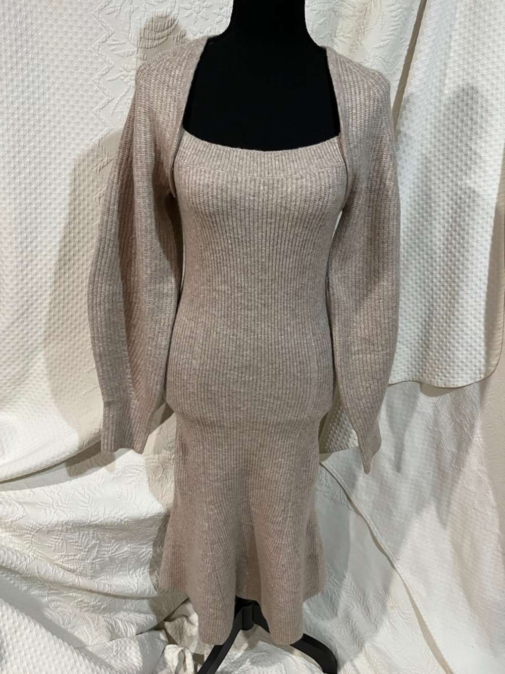 Scoop Ribbed Knit Square-Neck Midi Sweater Dress, NWT